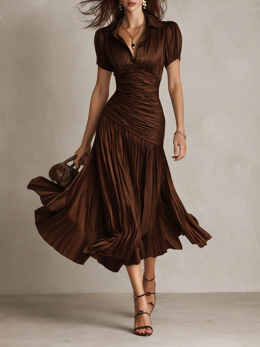 Adriana | Vestido midi retro de satén a rayas
