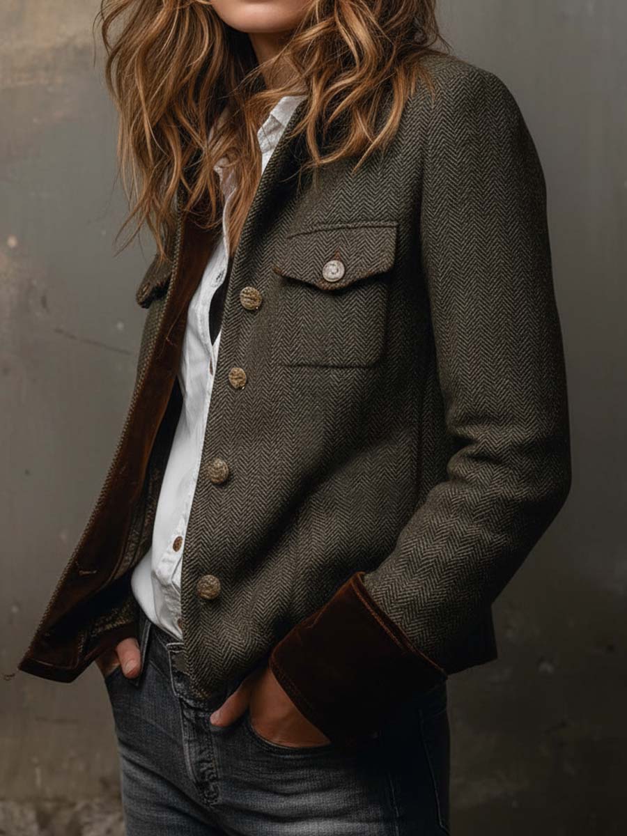 Valeria | Blazer vintage de espiga con ribete en contraste