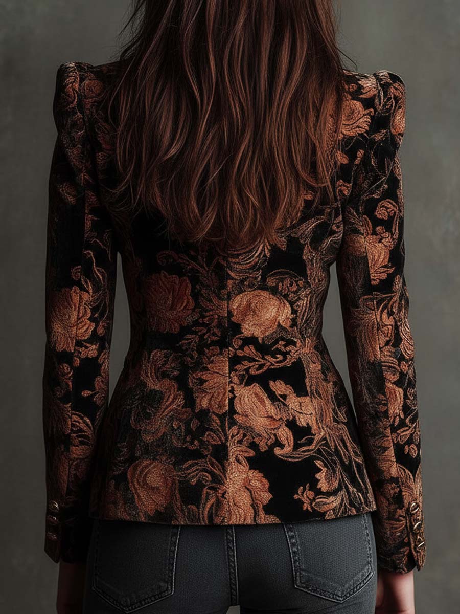 Aitana | Blazer sastre con estampado floral en negro y bronce