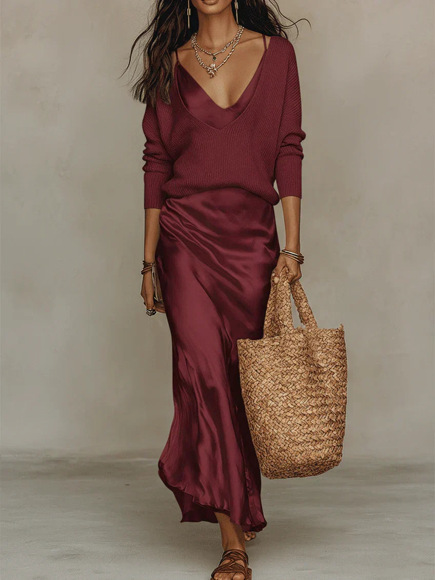 Ana – Elegante vestido midi de raso
