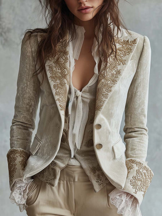 Silvia | Blazer sastre color marfil bordado
