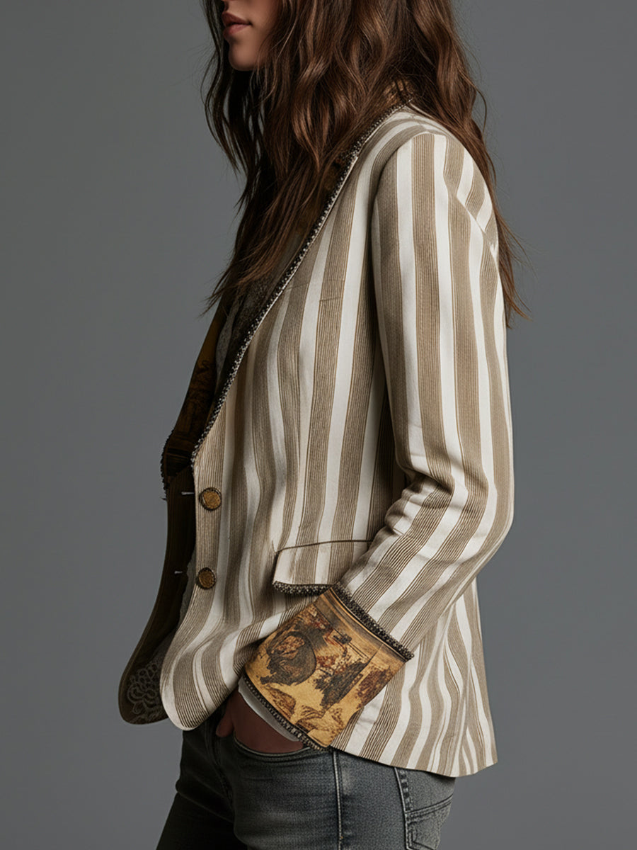Teresa | Blazer bohemio a rayas con cuello estampado