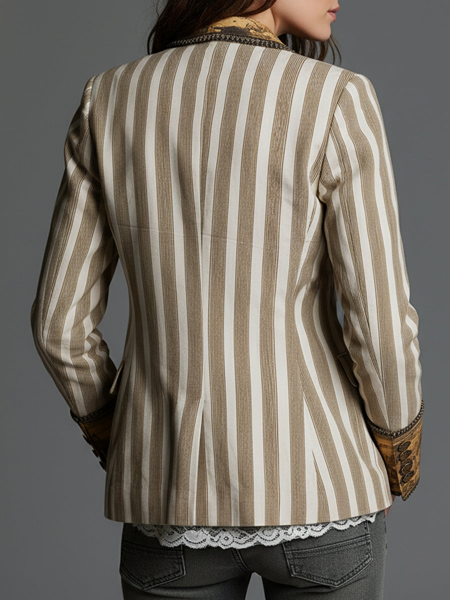 Teresa | Blazer bohemio a rayas con cuello estampado