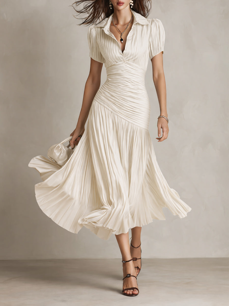 Adriana | Vestido midi retro de satén a rayas