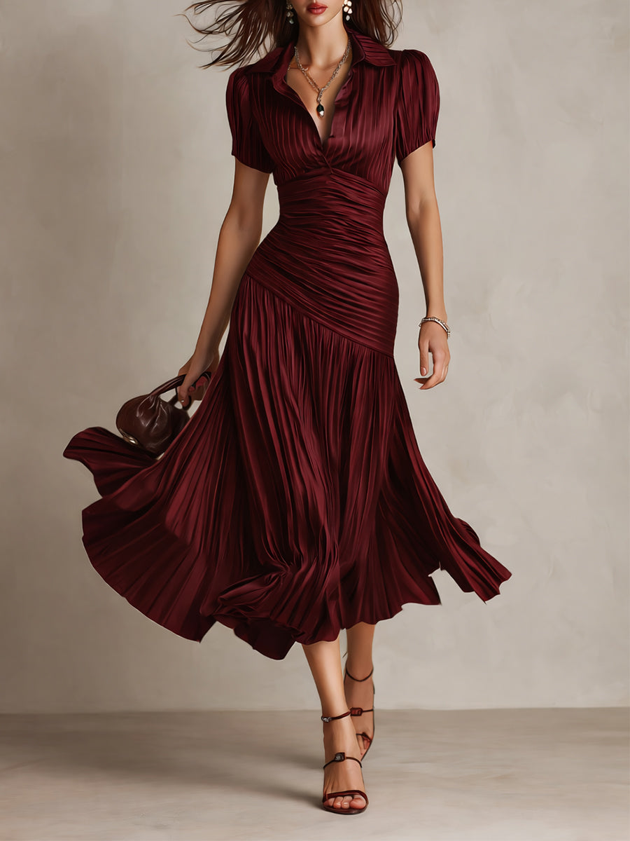 Adriana | Vestido midi retro de satén a rayas