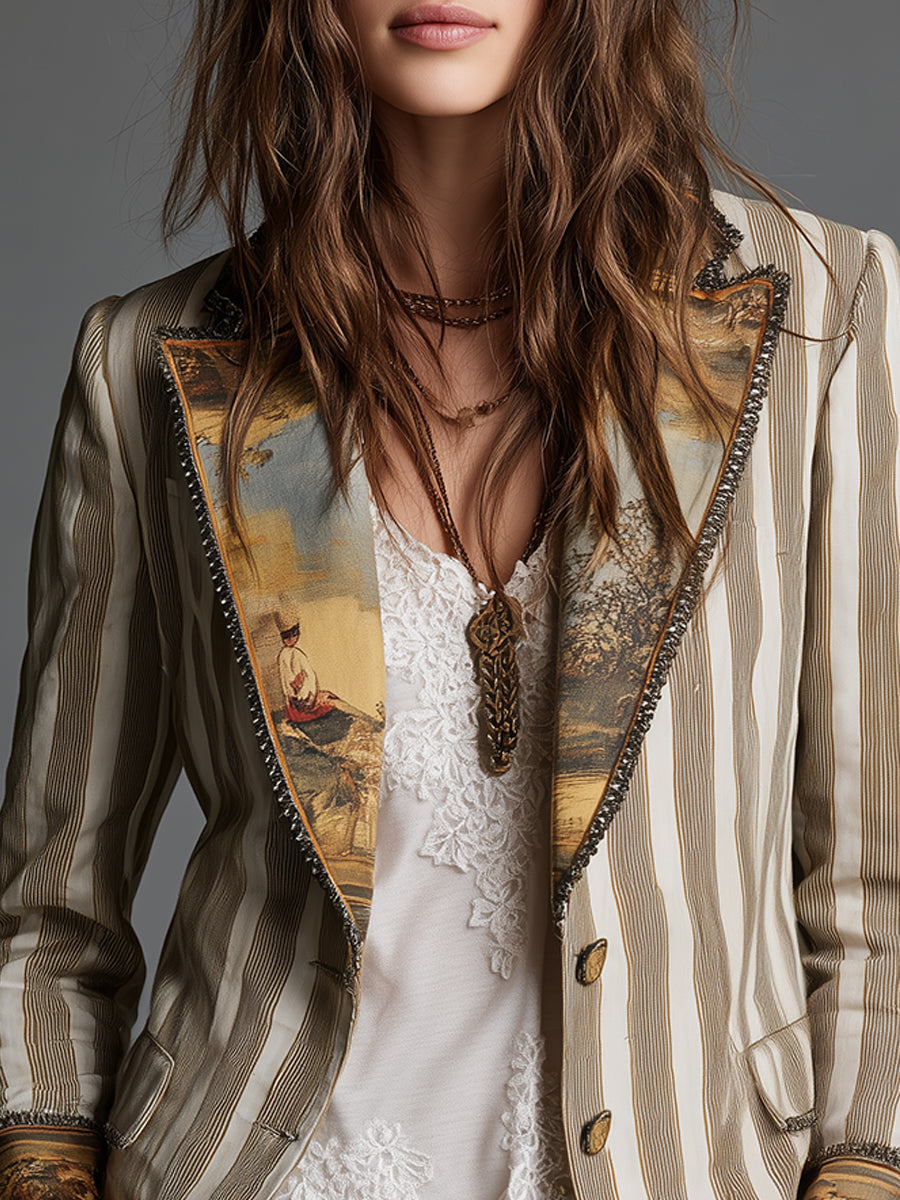 Teresa | Blazer bohemio a rayas con cuello estampado