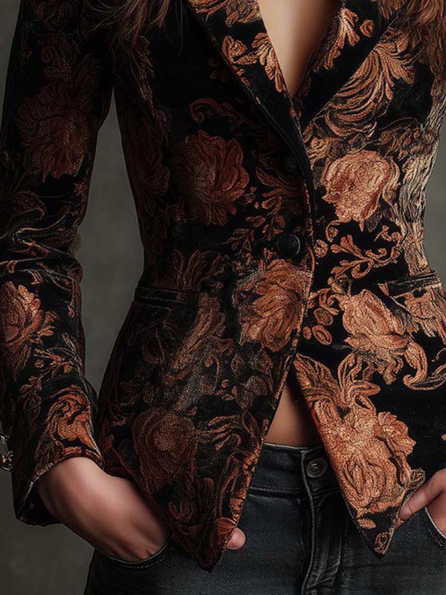 Aitana | Blazer sastre con estampado floral en negro y bronce