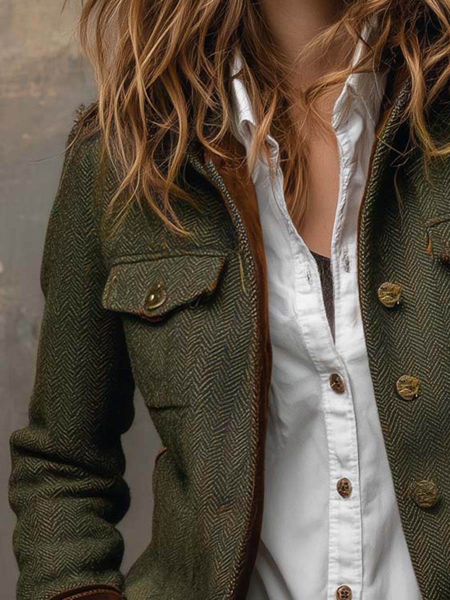 Valeria | Blazer vintage de espiga con ribete en contraste
