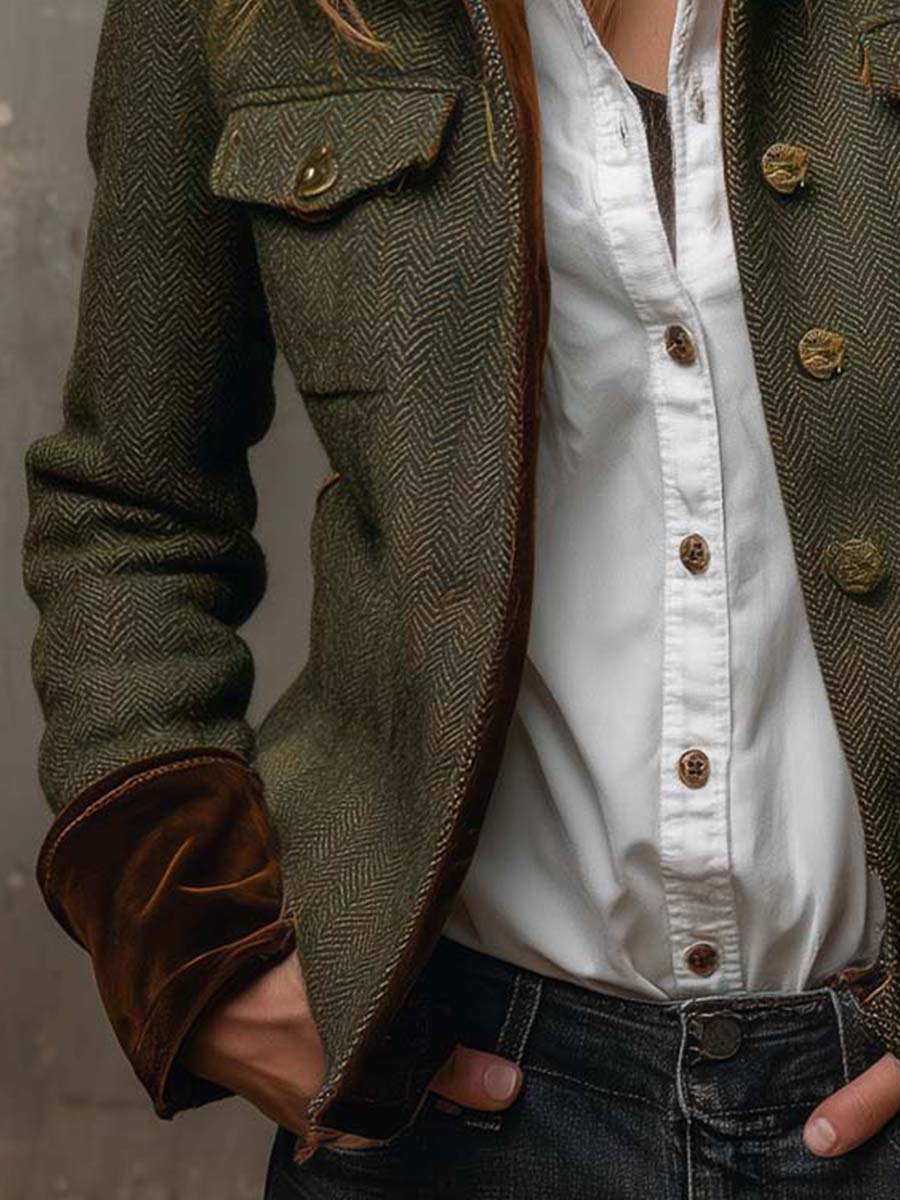 Valeria | Blazer vintage de espiga con ribete en contraste