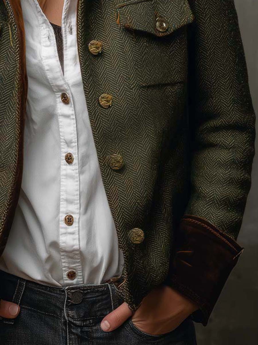 Valeria | Blazer vintage de espiga con ribete en contraste