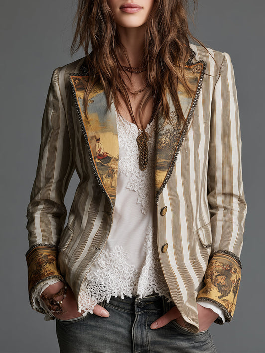 Teresa | Blazer bohemio a rayas con cuello estampado