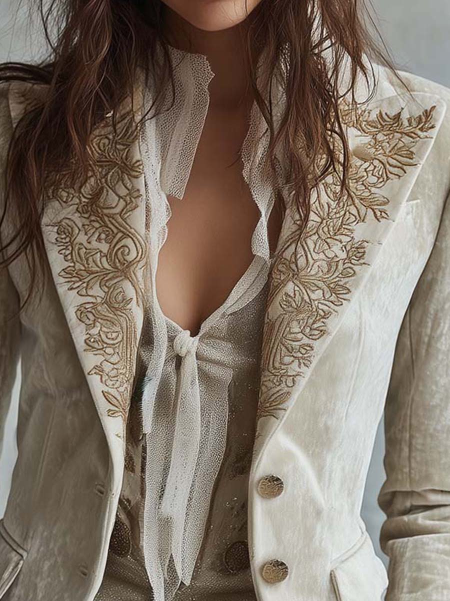 Silvia | Blazer sastre color marfil bordado