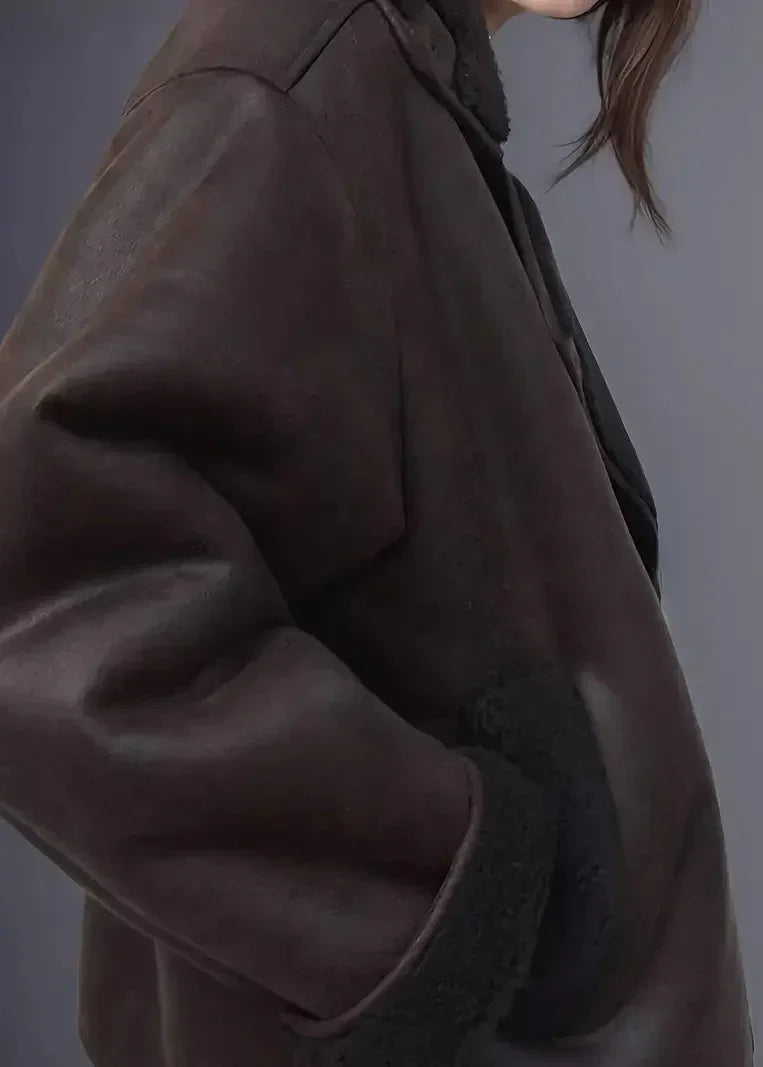 Chaqueta larga con efecto piel