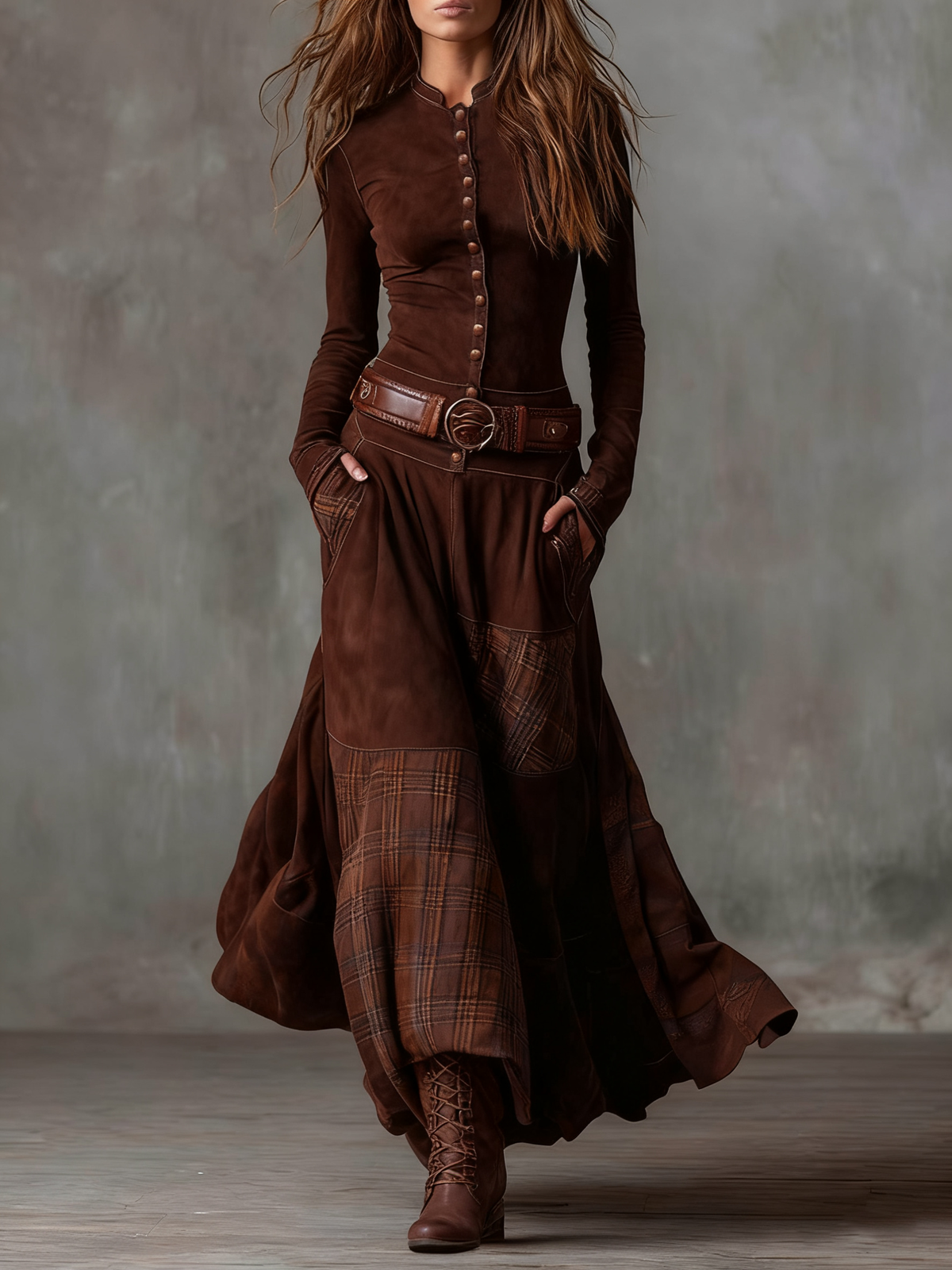 Ana | Vestido largo de ante con cinturón