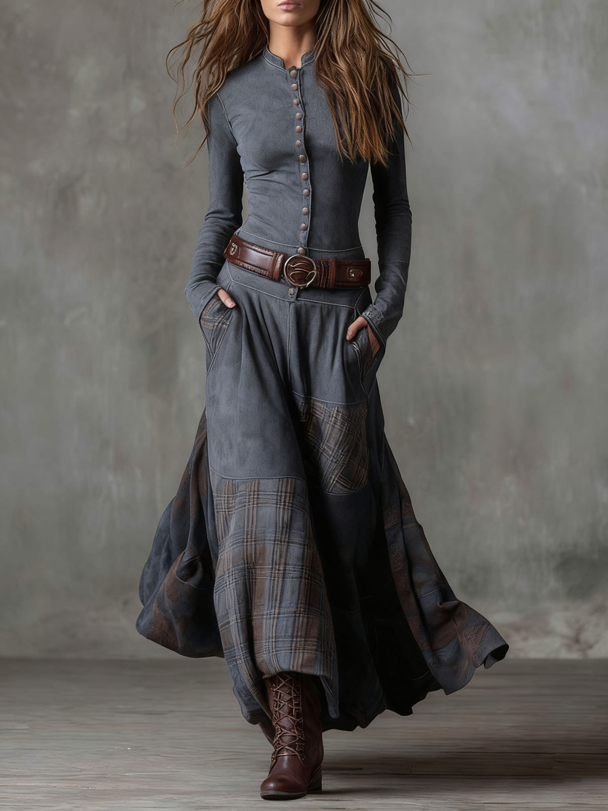 Ana | Vestido largo de ante con cinturón