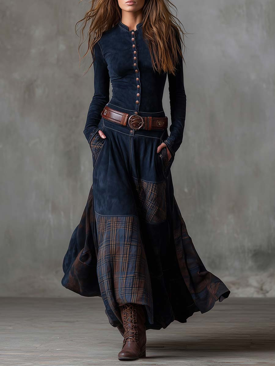 Ana | Vestido largo de ante con cinturón