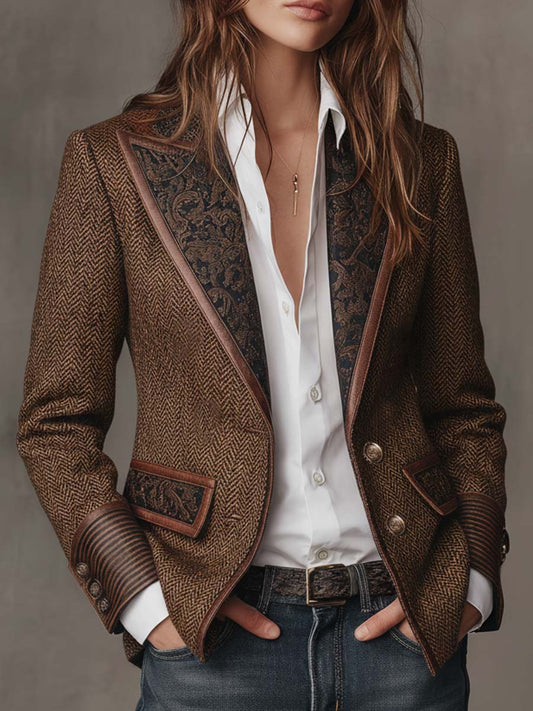 Candela | Blazer con paneles y estampado de espiga