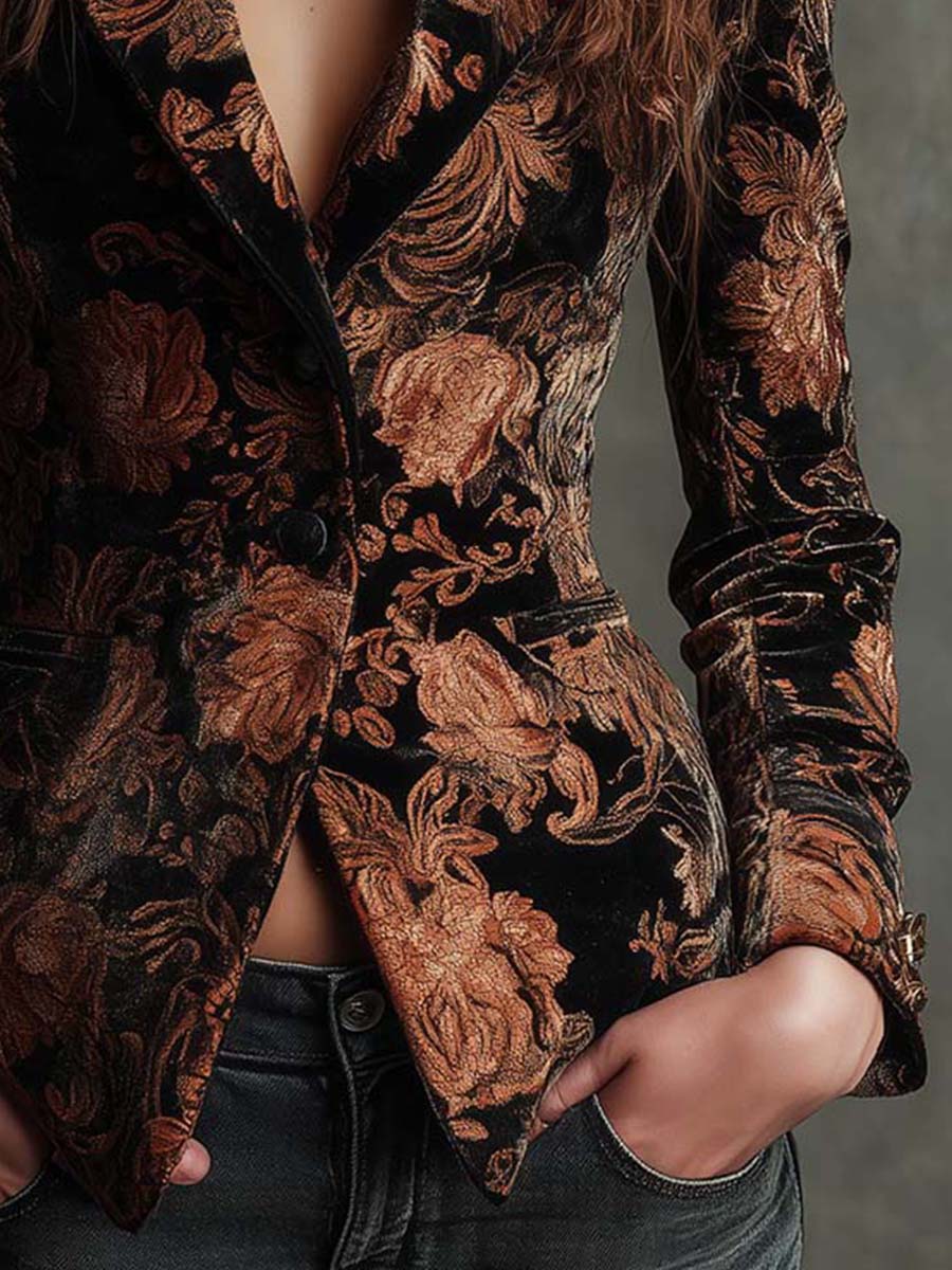 Aitana | Blazer sastre con estampado floral en negro y bronce