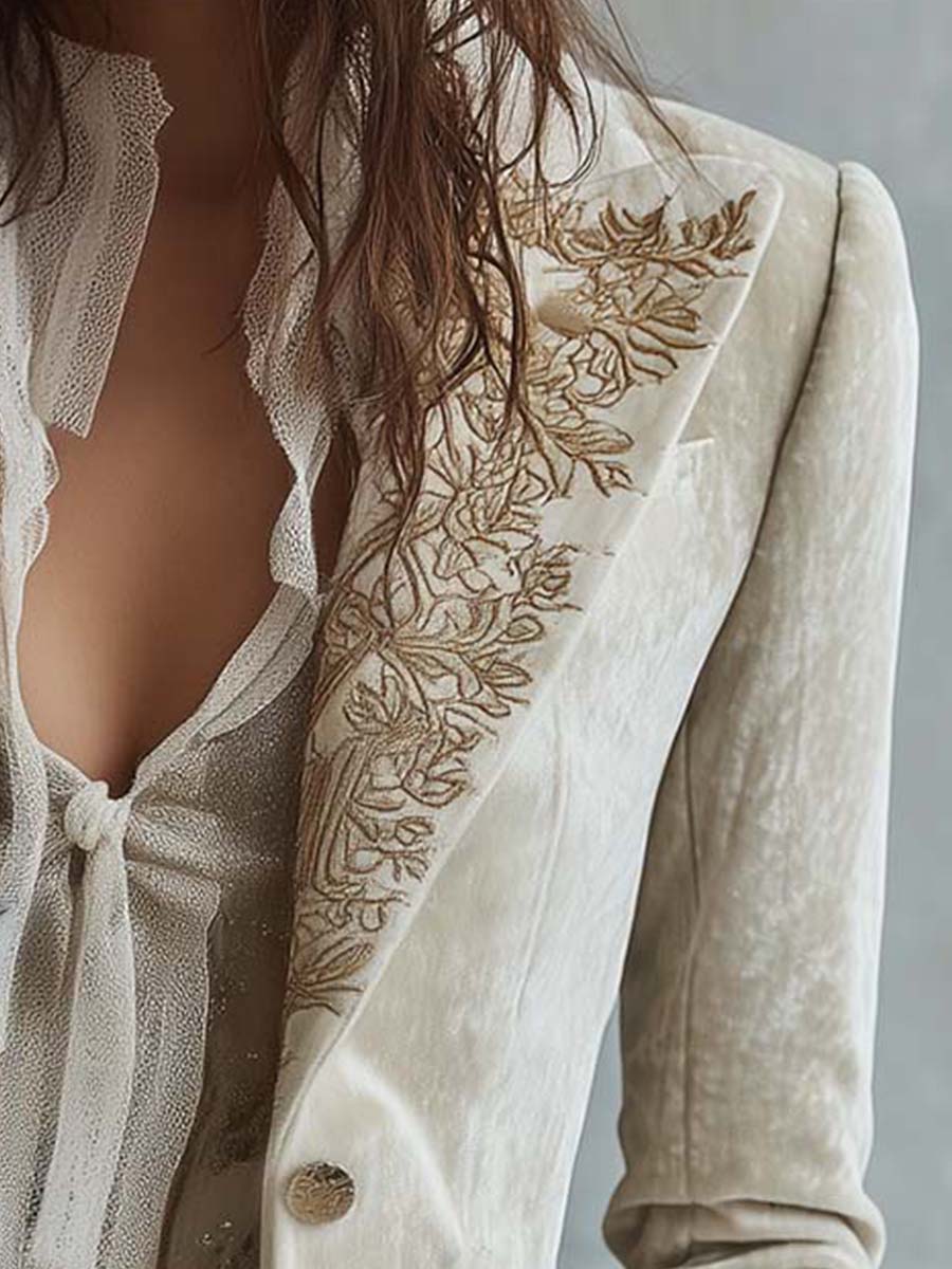 Silvia | Blazer sastre color marfil bordado