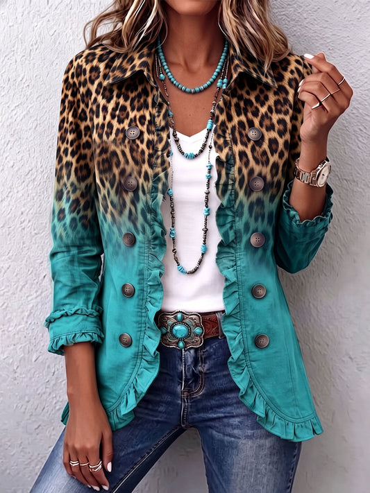 Marina | Blazer con estampado de leopardo degradado y volantes
